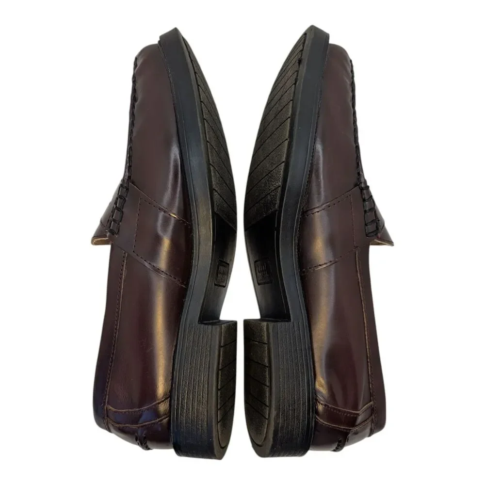 Men's Nunn Bush Lincoln Moc Toe Penny Loafers Burgundy Leather Dress Shoes 13M